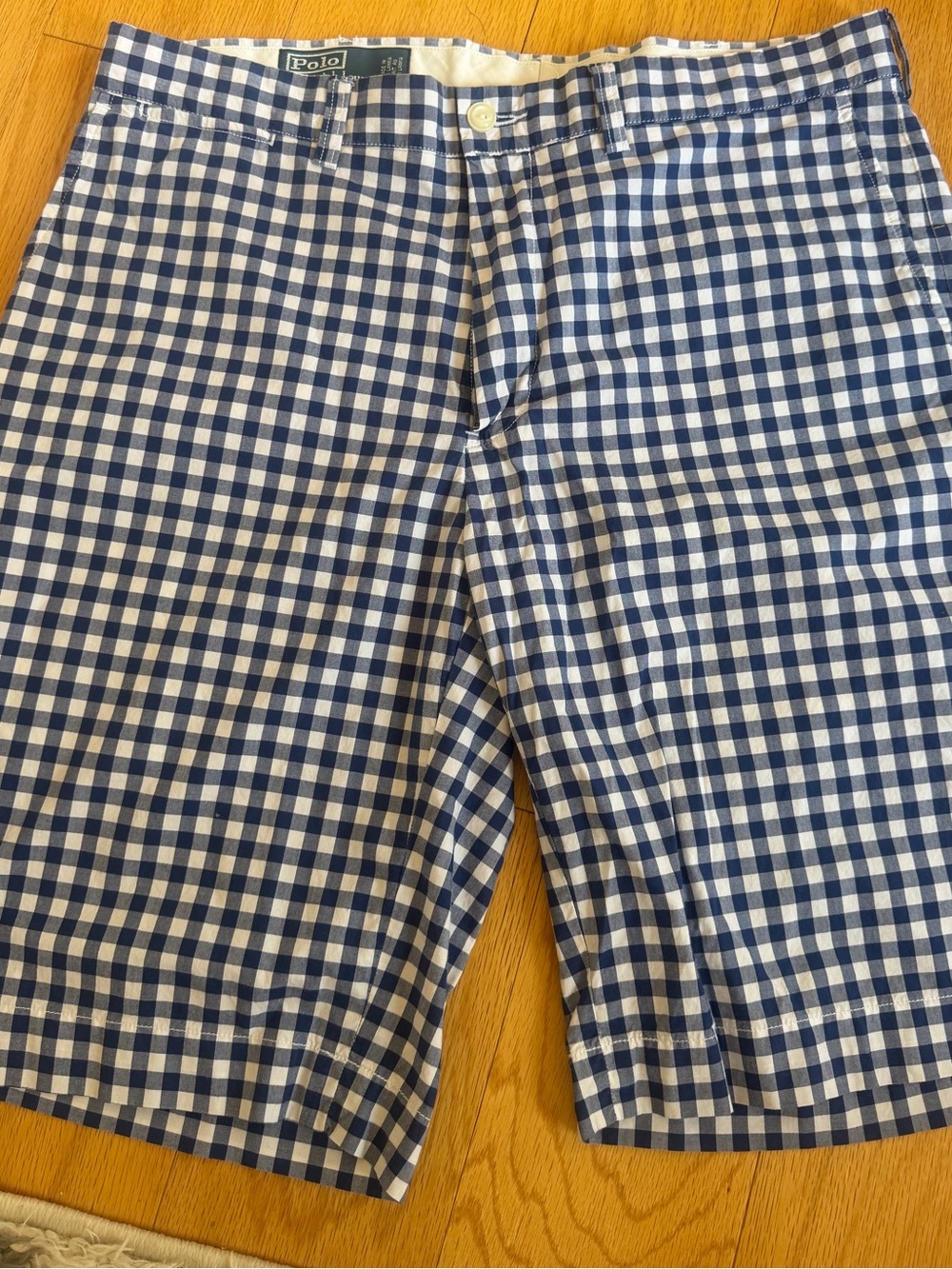 Polo by Ralph Lauren Navy and White Gingham Flat-Front Men’s Shorts